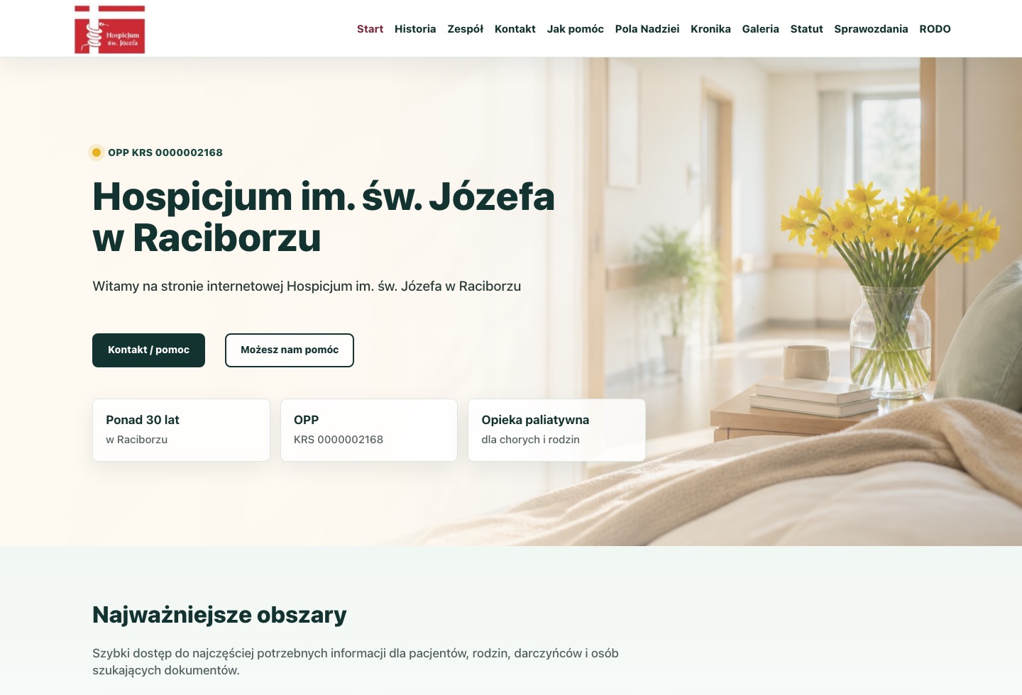 Hospicjum Racibórz - pierwszy ekran